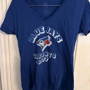 Toronto Blue Jays Blue and White Graphic Short Sleeve Tee. Women’s size XL